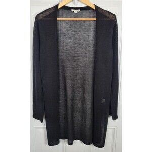 J. Jill Linen Blend Cardigan Sweater Size S Solid Black Open Front